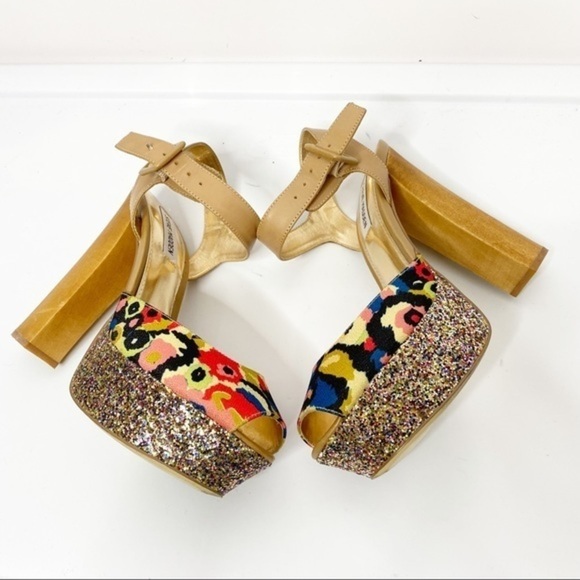 Steve Madden Jillyy Floral Glitter Wood Platforms Size 9 - Picture 4 of 6